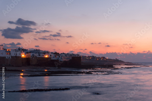 Evening Sunset Landscape view of the coastal town of Asilah, Morocco