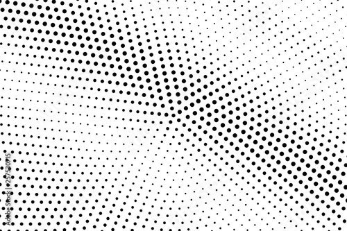 Black and white halftone vector background. Diagonal gradient on rough dotwork texture. Grunge dotted halftone.