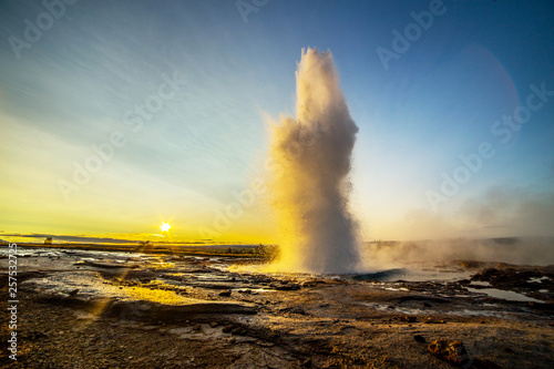 A landscape with Geysir, one of the biggest attraction of Iceland
