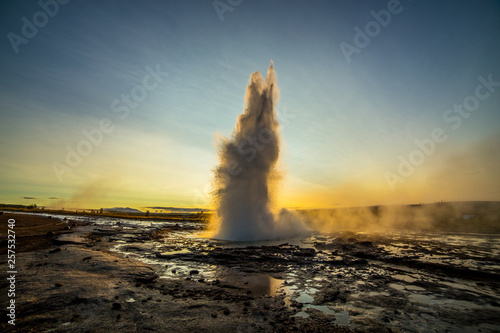 A landscape with Geysir, one of the biggest attraction of Iceland photo