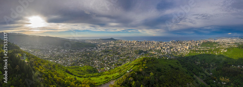 USA, Hawaii, Oahu, Honolulu, view from Tantalus Lookout at sunrise, Puu Ualakaa State Park photo