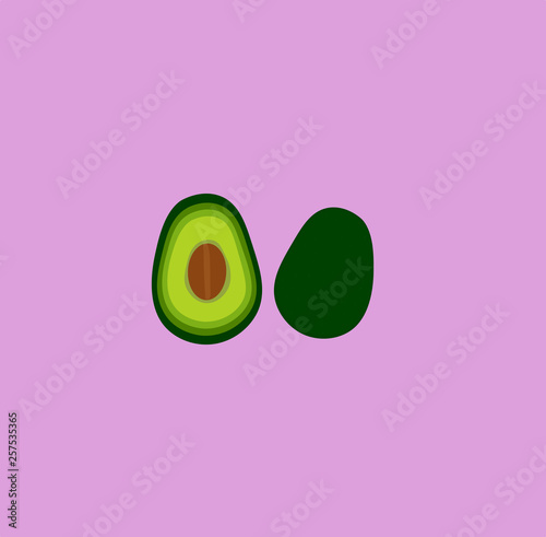 Cute Avocado Cartoon on Violet Background. Vector Illustration.