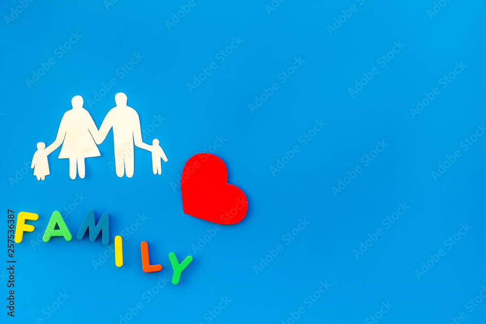Family copy and adoption child concept on blue background top view mockup Family copy and adoption child concept on blue background top view mockup