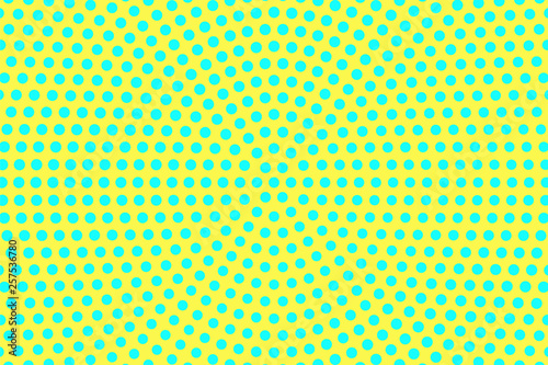 Yellow blue color halftone vector background. Round halftone texture. Centered dotwork gradient.