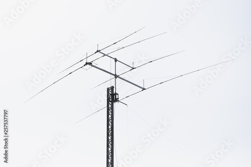 multi frequency Yagi antenna, white background photo