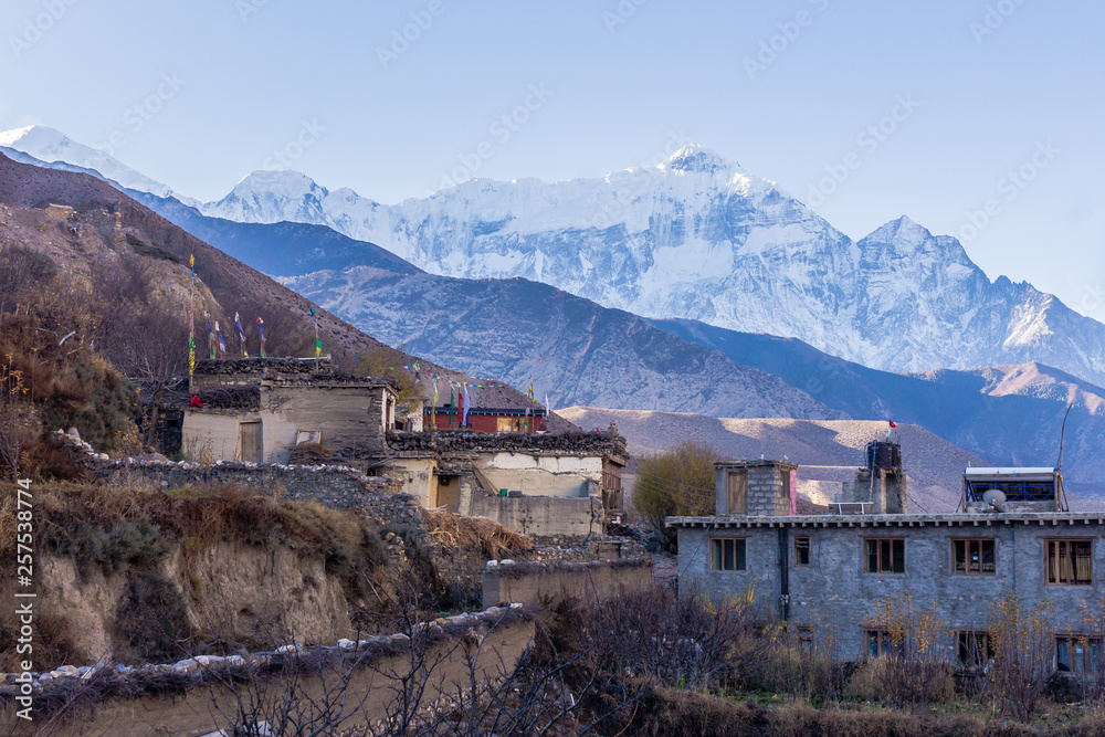 Snow Capped Himalayas Mountains in Nepal Kagbeni, Mustang The Forbidden Kingdom of Nepal  