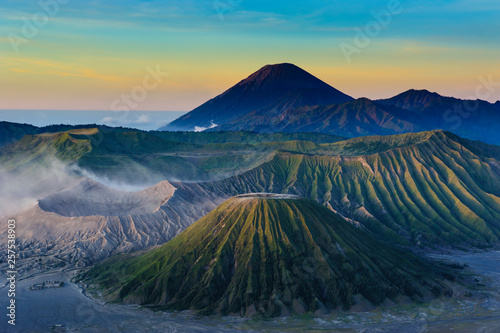 Indonesia, Java, Bromo Tengger Semeru National Park, Mount Bromo volcanic crater at sunrise photo