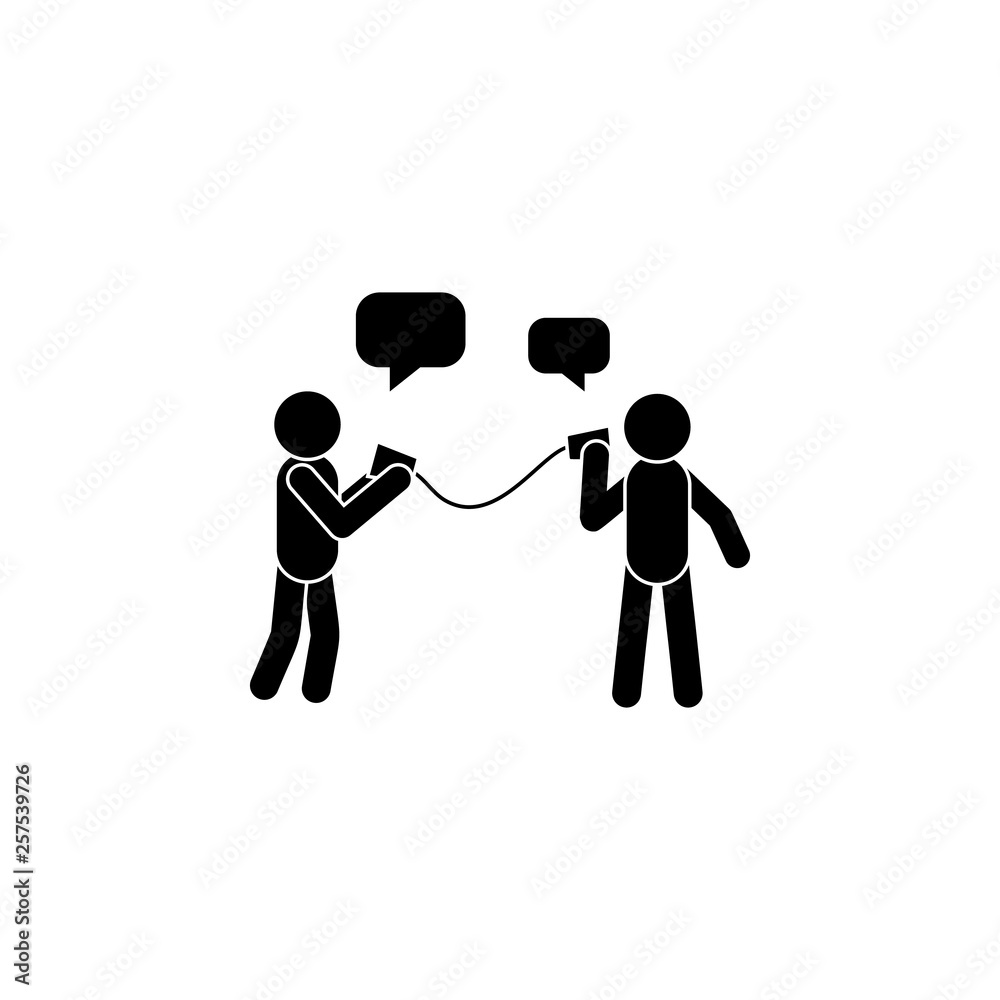 Two people talking, cups of thread icon. Simple glyph, flat vector of People talk icons for UI and UX, website or mobile application Two people talking, cups of thread icon. Simple glyph, flat vector of People talk icons for UI and UX, website or mobile application