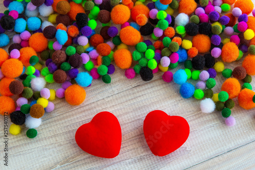 Romantic Scene With Two Hearts and Several Colored Balls