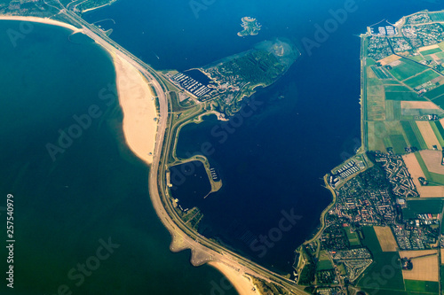 Aerial view of road across sea, Den Helder, Netherlands