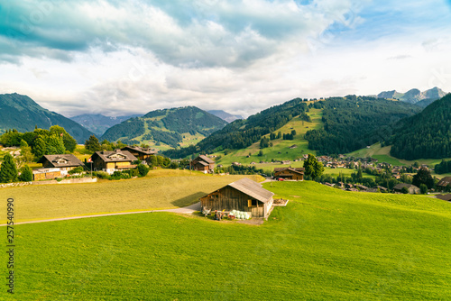 Landscape with mountains, hills and village photo