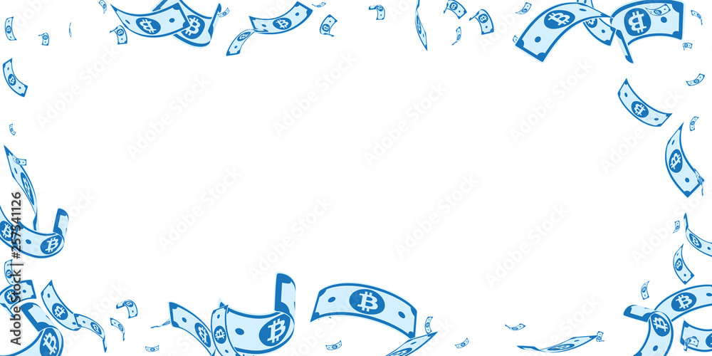 Obraz premium Bitcoin, internet currency notes falling. Random B