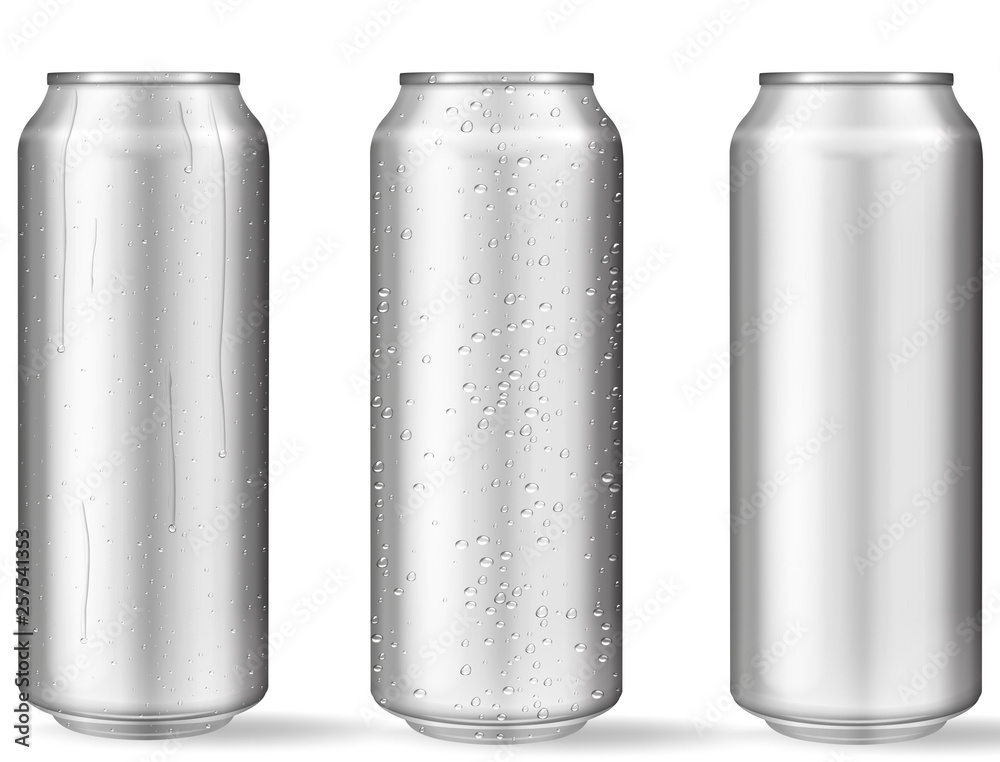Realistic aluminum cans with water drops Realistic aluminum cans with water drops