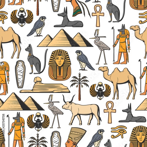 Egyptian symbols vector seamless pattern