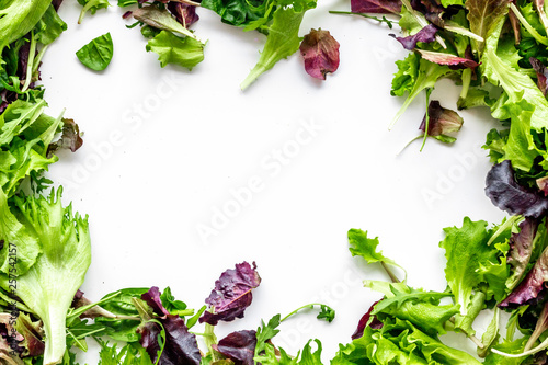 green and red salad mix for healthy food on white background top view mock up