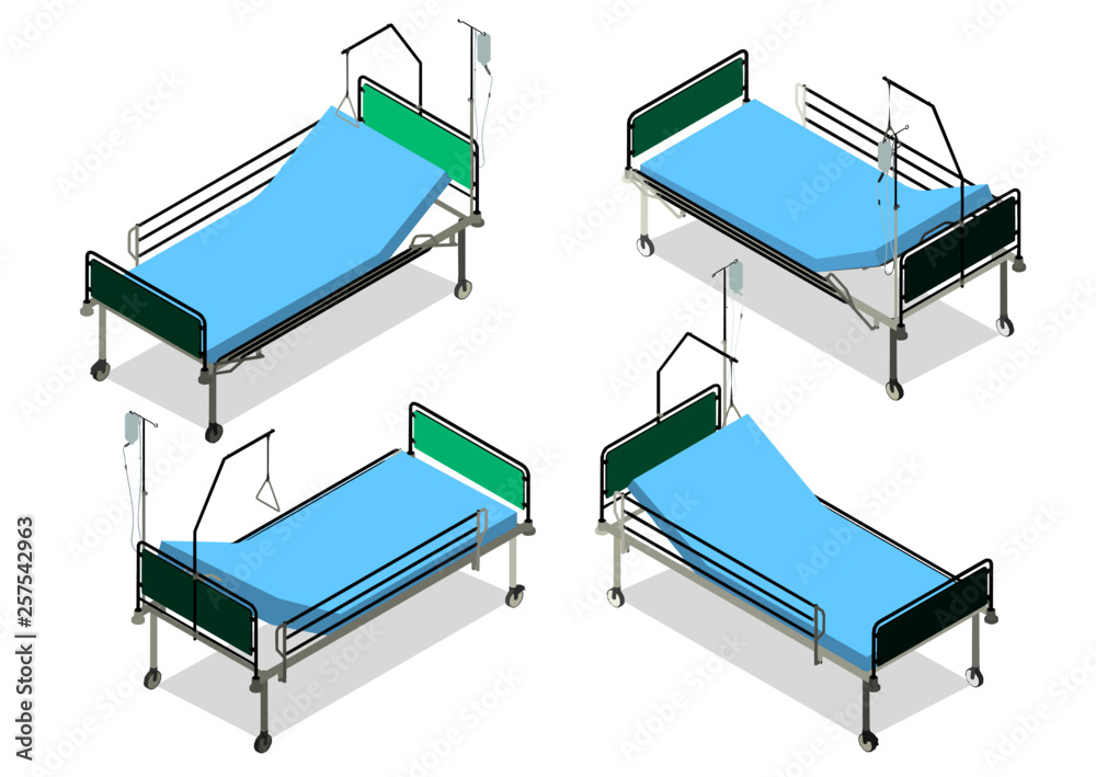 Isometric hospital bed isolated on white background. Vector ...