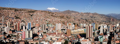 The city of La Paz Bolivia with Illimani in the background. photo