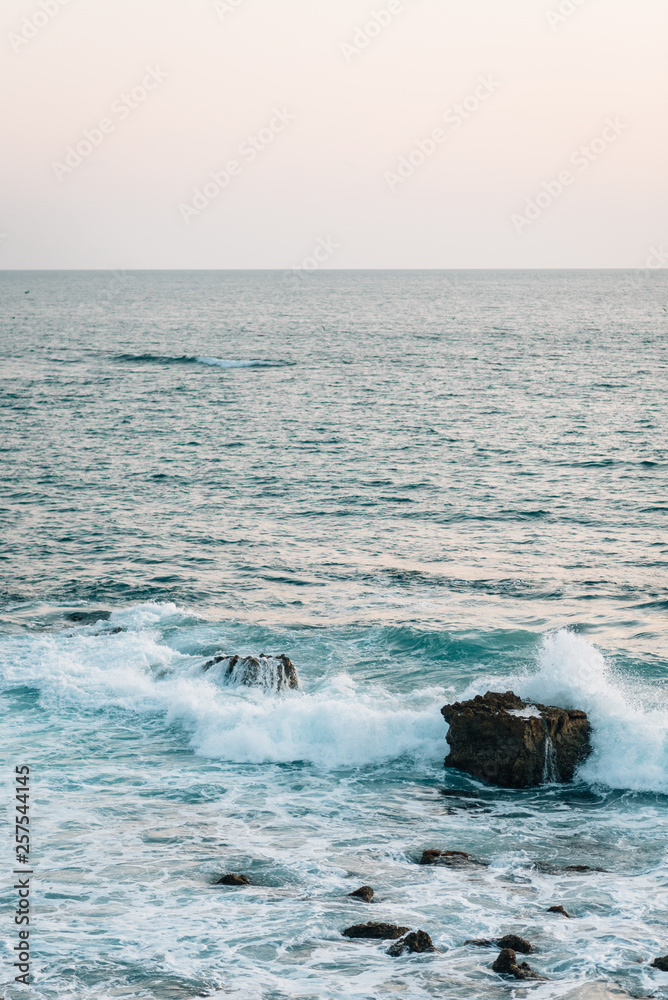 Waves and rocks in the Pacific Ocean, in Laguna Beach, Orange County, California