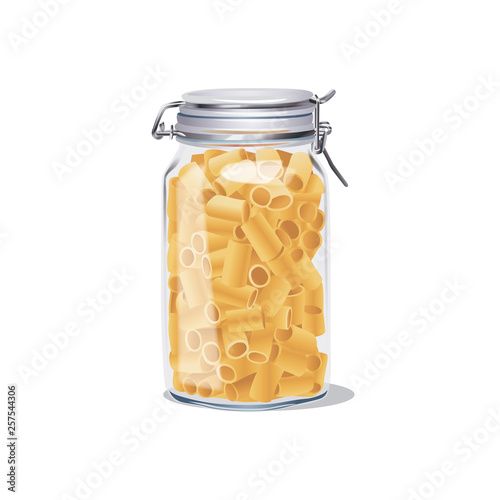 Glass jar with lid with pasta inside