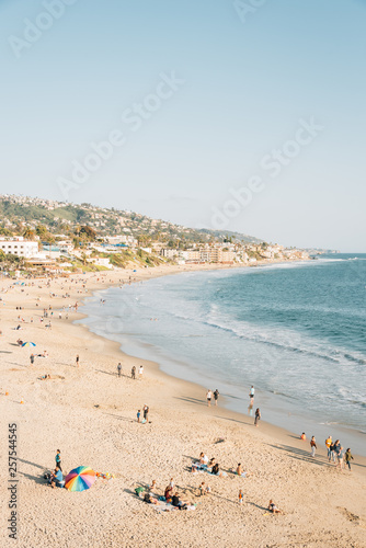 View of the beach and hills from Heisler Park, in Laguna Beach, Orange County, California
