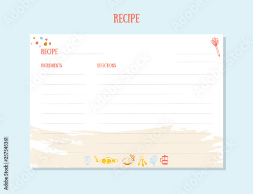 Modern Recipe card template set for cookbook. Menu Creator Vector Illustration. Kitchen food template