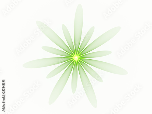 Illustration - Transparent Flower Graphic Resource, Colorful See-Through Green Petals, White Background. Simple Minimal Design with Symmetrical Petals of Alternating Size. Abstract Artistic Design