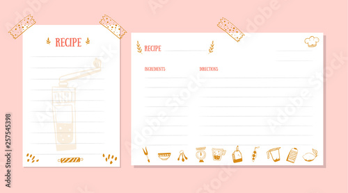 Modern Recipe card template for cookbook. Menu Creator Vector Illustration. Kitchen food template