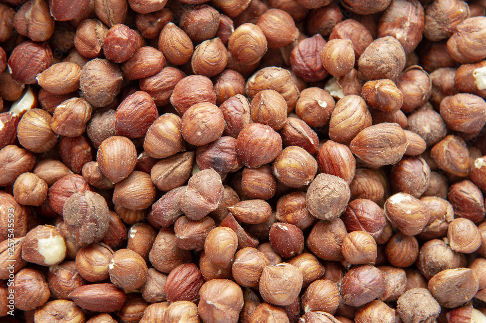 Background and texture of dried organic hazelnuts Background and texture of dried organic hazelnuts