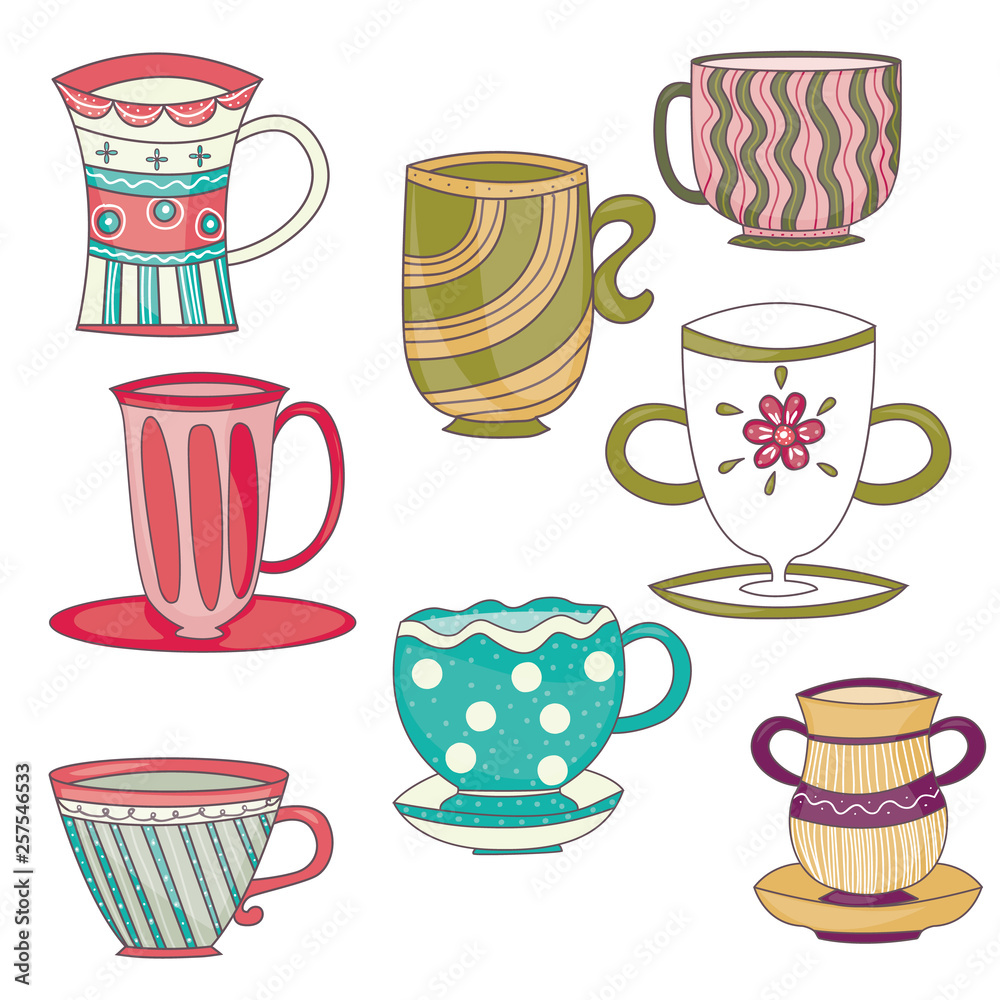 Vintage Tea Cups Vector