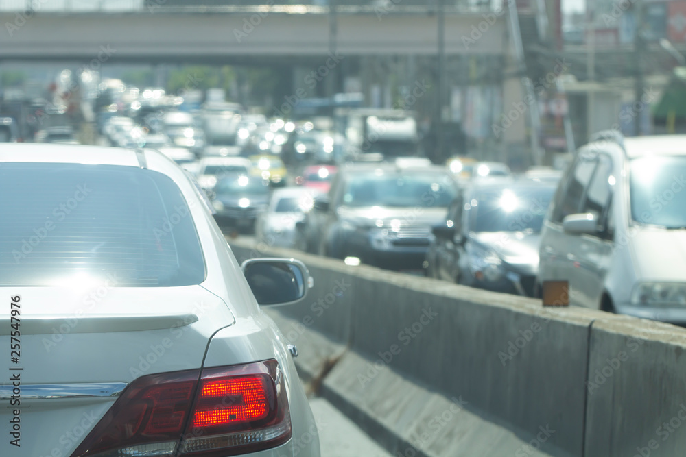 Cars on road traffic jam.