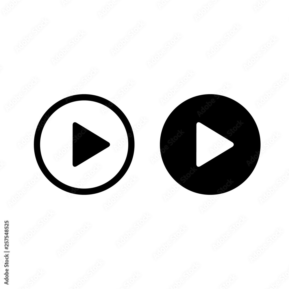 Play icons, buttons, black symbol. Play icons, buttons, black symbol.