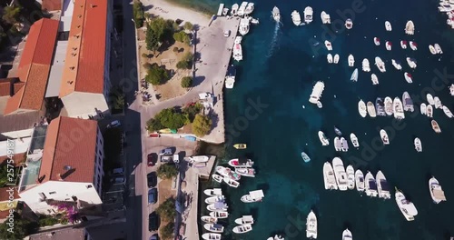 Drone flight over the harbour on the island of Hvar, Croatia