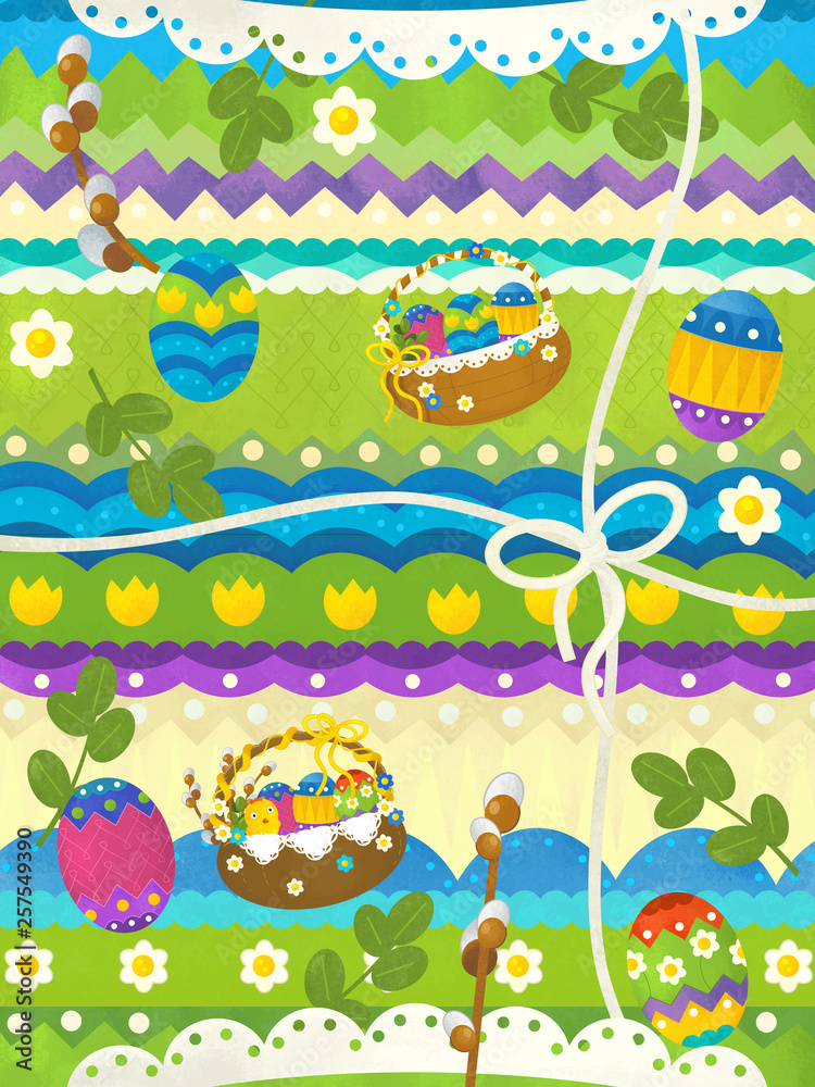 cartoon scene with easter scene with chickens and eggs - happy easter card - illustration for children cartoon scene with easter scene with chickens and eggs - happy easter card - illustration for children