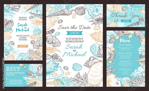 Save the Date party invitation, marine sketch menu