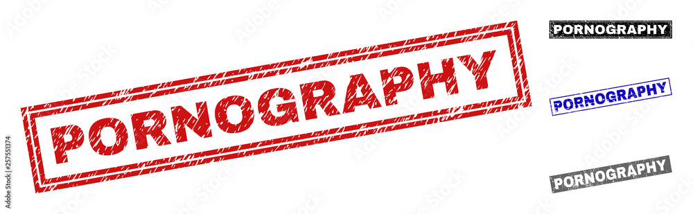 Grunge PORNOGRAPHY rectangle stamp seals isolated on a white background. Rectangular seals with distress texture in red, blue, black and grey colors. Grunge PORNOGRAPHY rectangle stamp seals isolated on a white background. Rectangular seals with distress texture in red, blue, black and grey colors.