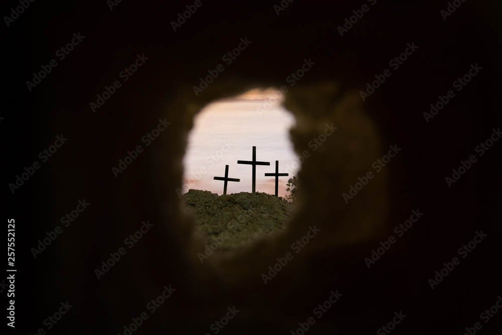 Tomb Empty With Crucifixion At Sunrise - Resurrection Of Jesus