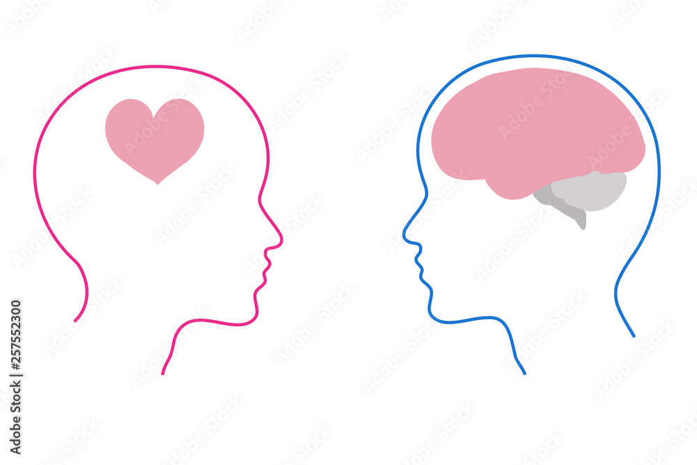 Silhouette of the head of a woman and a man. Vector illustration.