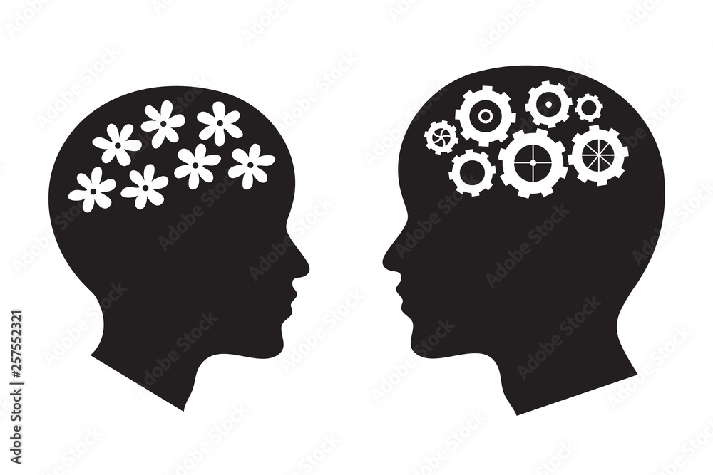 Silhouette of the head of a woman and a man on a white background. Concept. Vector illustration. 