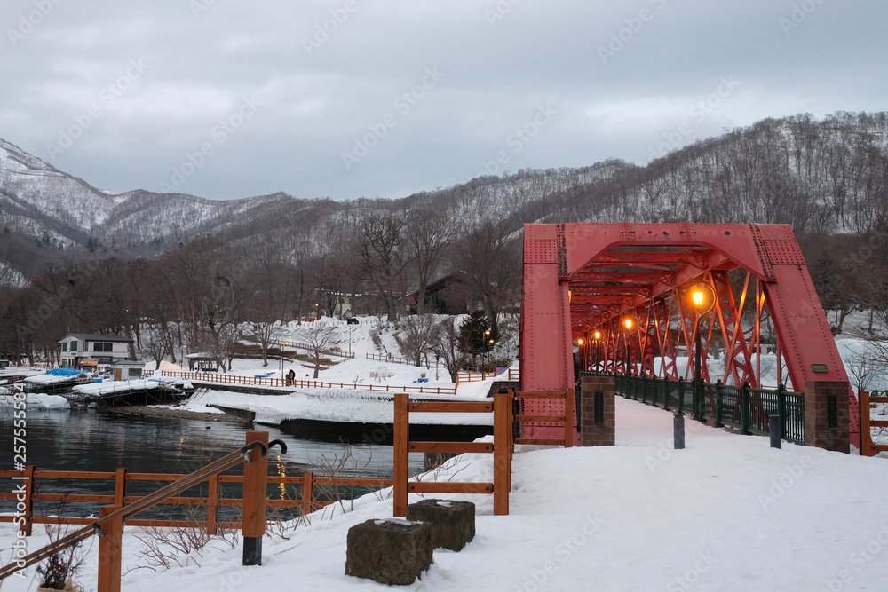 Naklejka premium lake shikotsu bridge