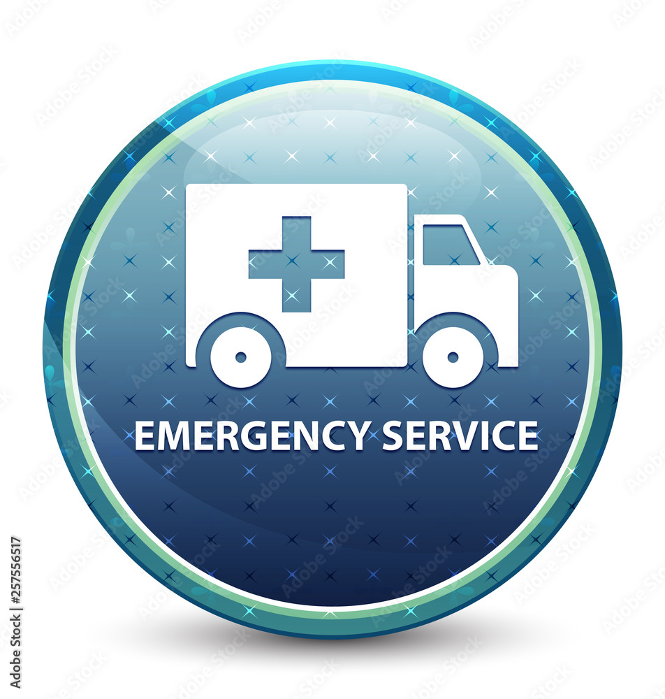 Emergency service shiny sky blue round button Emergency service shiny sky blue round button