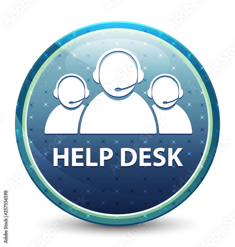 Help desk (customer care team icon) shiny sky blue round button