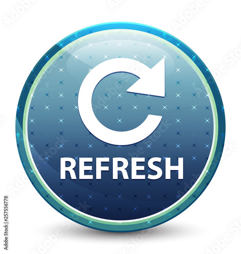 Refresh (rotate arrow icon) shiny sky blue round button