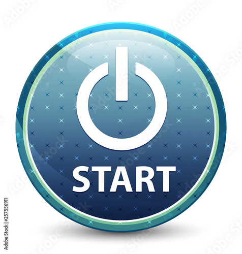 Start (power icon) shiny sky blue round button
