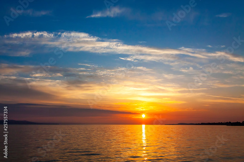 Fototapeta Naklejka Na Ścianę i Meble -  Sunrise over the Balaton lake, Hungary. Pastel morning colors of the lake and sky