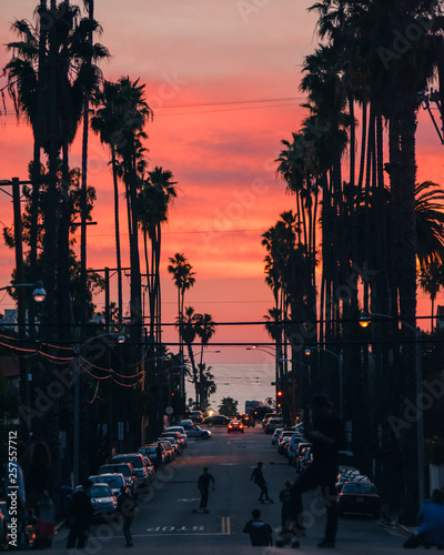 Skateboarders at sunset in Los Angeles