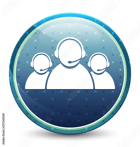 Customer care team icon shiny sky blue round button