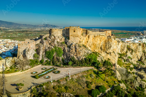 Salobrena castle and hilltop town along the Mediterranean sea in Andalusia Spain aerial panorama  © tamas