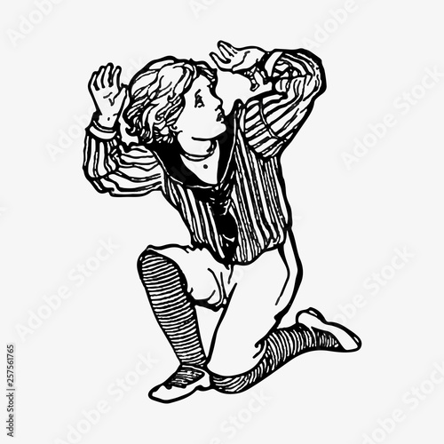 Scared boy vintage drawing