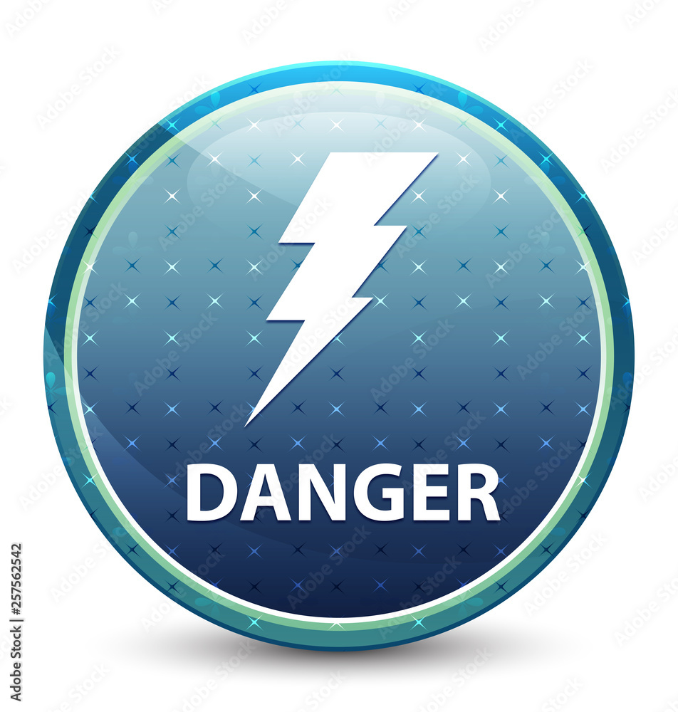 Danger (electricity icon) shiny sky blue round button