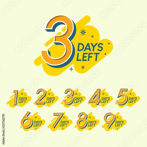 set of number days left countdown template for promotion, sale, poster, banner, flyer